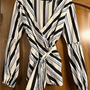 INC International Concepts Striped Blouse in Black and Blue